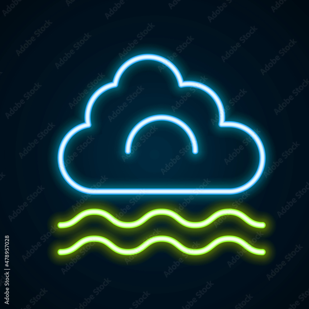 Glowing neon line Fog and cloud icon isolated on black background. Colorful outline concept. Vector Glowing neon line Fog and cloud icon isolated on black background. Colorful outline concept. Vector