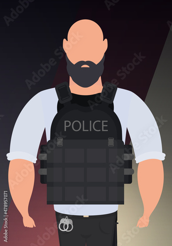 Police officer in uniform. Cartoon style.