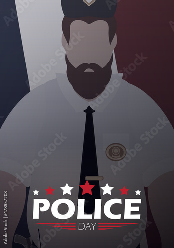 Police Day. Policeman on the background of the flag. Vector illustration.