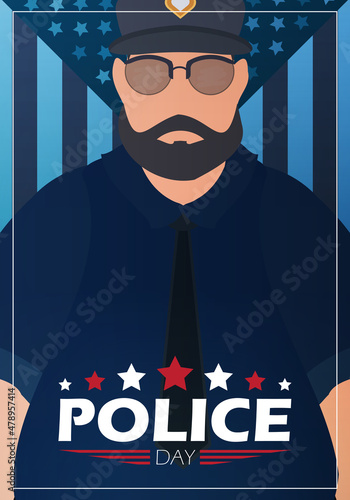 Police day banner. Police officer in uniform. Vector illustration.