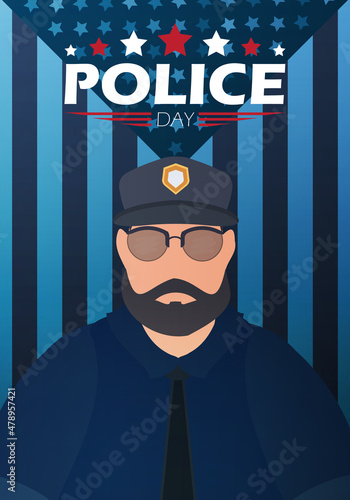 Police day banner. Police officer in uniform. Vector illustration.