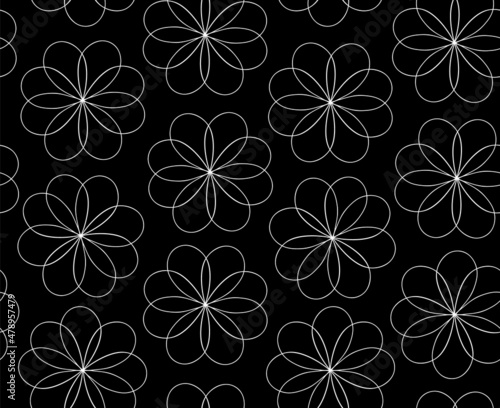 Decorative vector seamless pattern with handwritten outlined flowers with big petals 