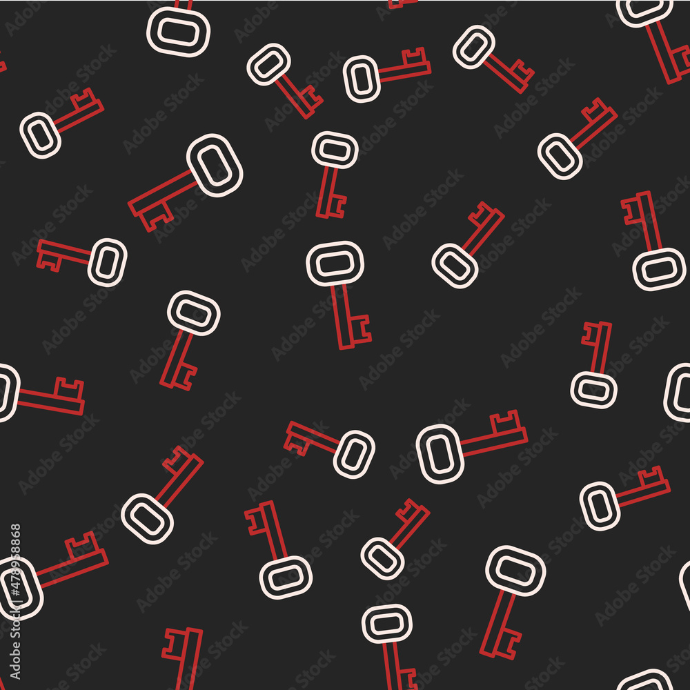 Line Old key icon isolated seamless pattern on black background. Vector Line Old key icon isolated seamless pattern on black background. Vector