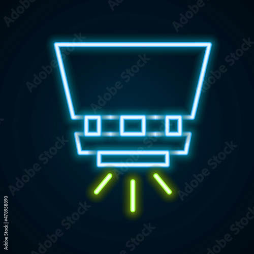 Glowing neon line Fire sprinkler system icon isolated on black background. Sprinkler, fire extinguisher solid icon. Colorful outline concept. Vector