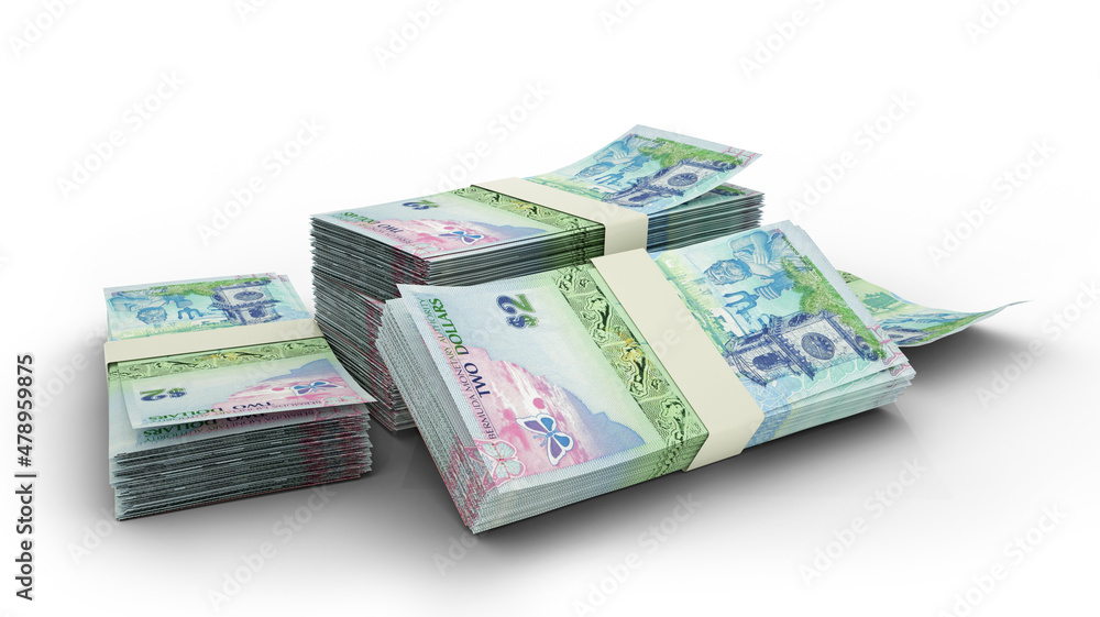 3D Stack of Bermuda Dollar notes isolated on white background 3D Stack of Bermuda Dollar notes isolated on white background