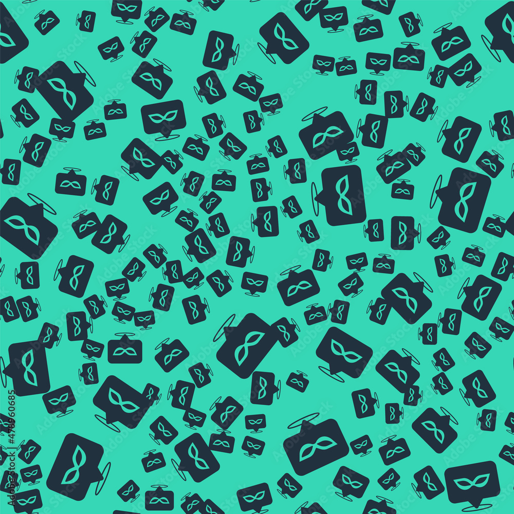 Black Carnival mask icon isolated seamless pattern on green background. Masquerade party mask. Vector Black Carnival mask icon isolated seamless pattern on green background. Masquerade party mask. Vector