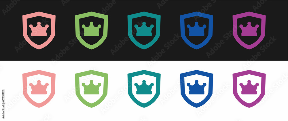 Set Shield with crown icon isolated on black and white background. Vector Set Shield with crown icon isolated on black and white background. Vector