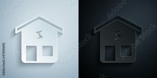 Paper cut Smart home icon isolated on grey and black background. Remote control. Paper art style. Vector