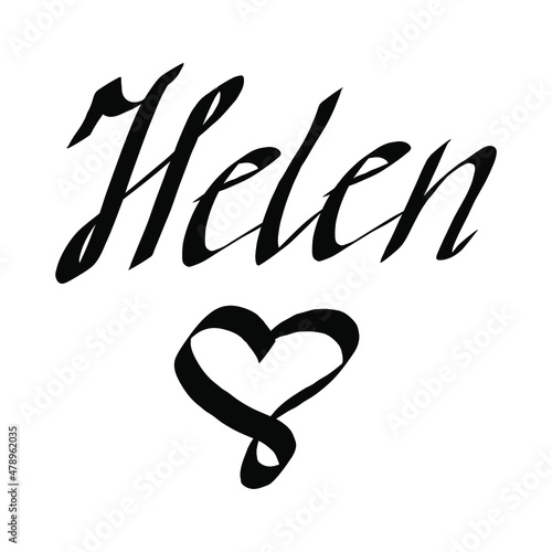 Принти на полотні Helen Cursive Calligraphy black Color Text On White Background