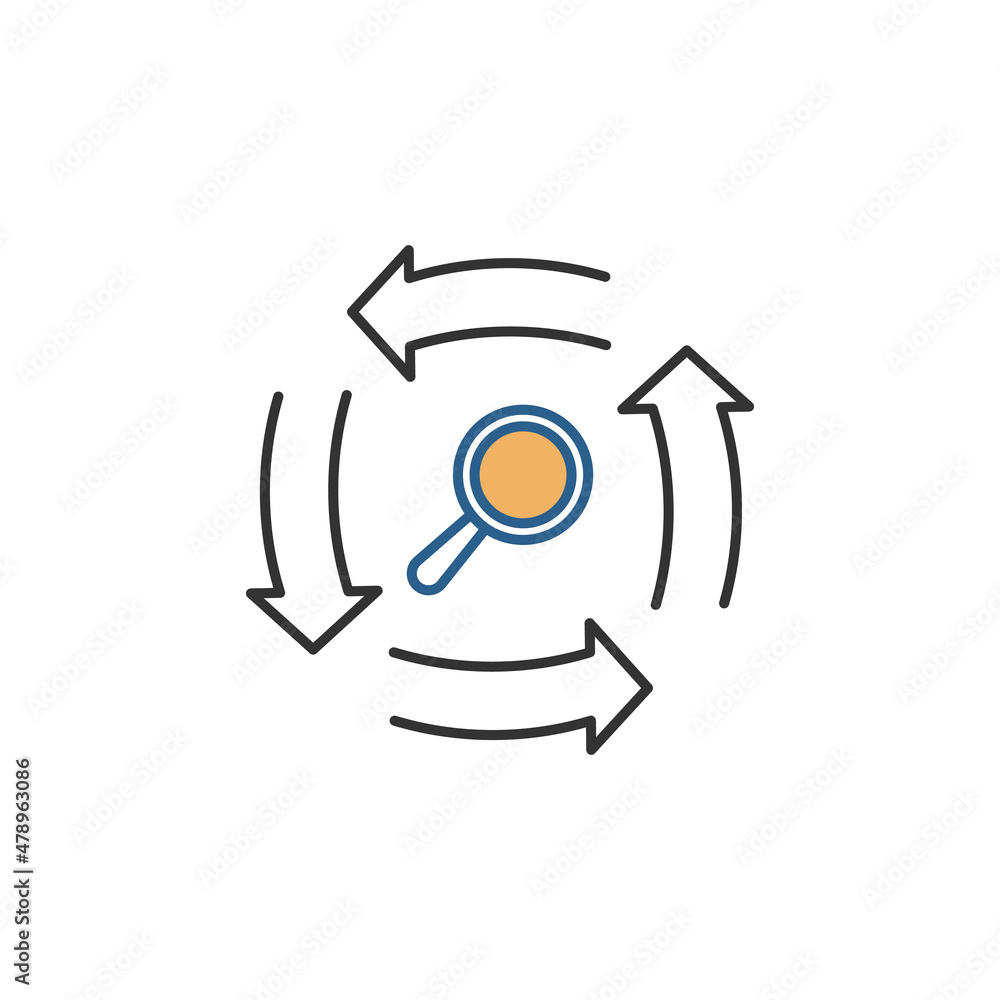 Find refresh icon. Search eye Icon. Stock Vector illustration isolated on white background. Find refresh icon. Search eye Icon. Stock Vector illustration isolated on white background.
