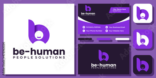 Initial Letter B People Human Job Community Profile Modern Logo Design with Business Card Template