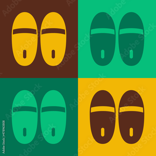 Pop art Slippers icon isolated on color background. Flip flops sign. Vector