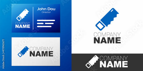 Logotype Hand saw icon isolated on white background. Logo design template element. Vector