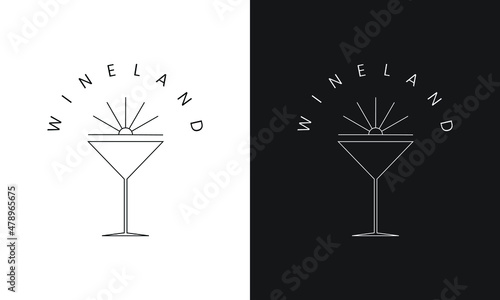 Minimalist Wine Boho Logo. Simple Line Art Design Template.