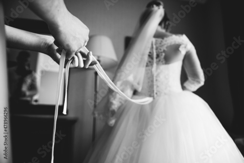 the best day for girls is a wedding, the bride is tied up in a dress Fotobehang