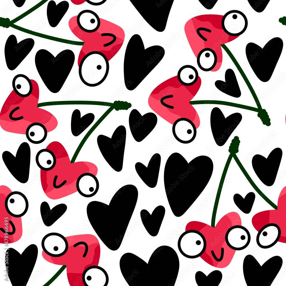 Fototapeta premium Fruit seamless cherry pattern for fabrics and textiles and packaging and gifts and cards and linens and kids 