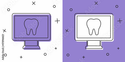 Set Online dental care icon isolated on white and purple background. Dental service information call center. Vector