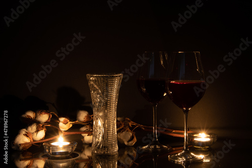 Two glasses of wine for Valentine's Day evening