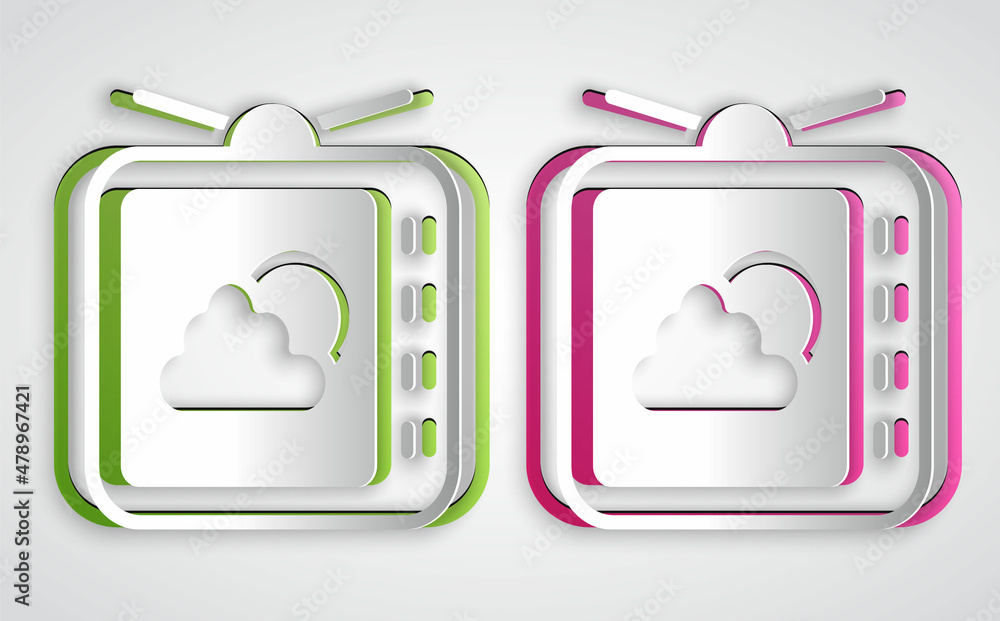 Paper cut Weather forecast icon isolated on grey background. Paper art style. Vector Paper cut Weather forecast icon isolated on grey background. Paper art style. Vector