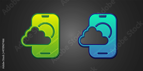 Green and blue Weather forecast app icon isolated on black background. Vector