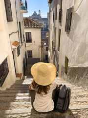woman traveling in city street
