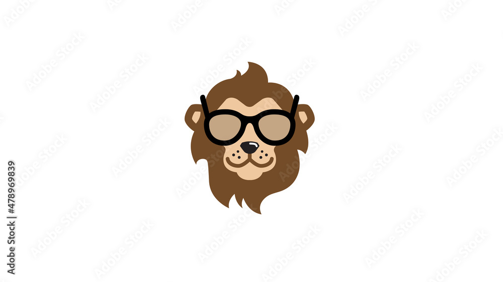 creative funny geek lion head logo vector design symbol illustration