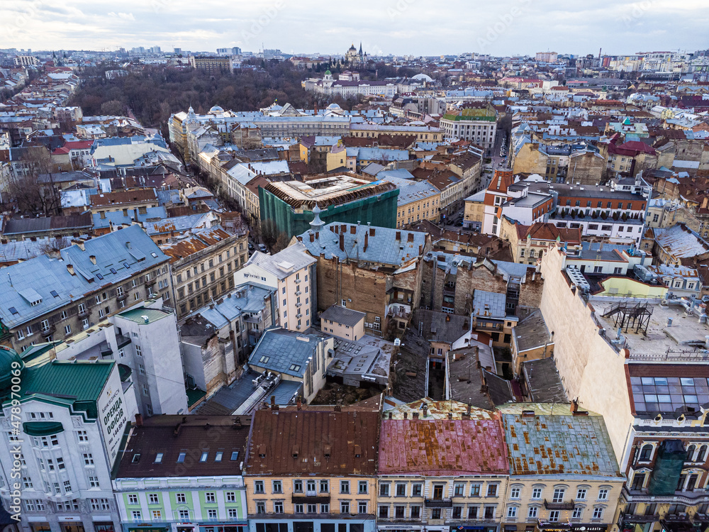 Lviv old city aerial view
