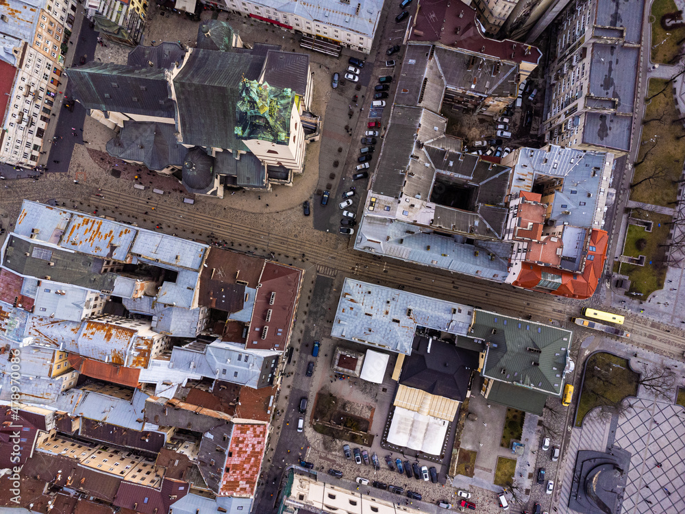 Lviv old city aerial view