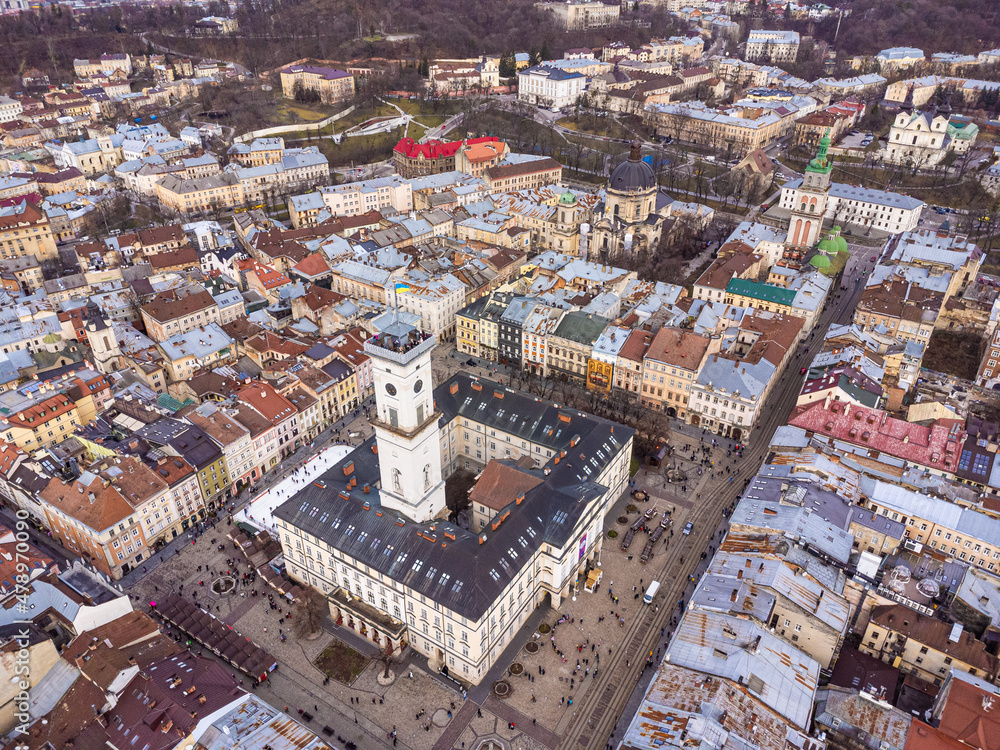 Lviv old city aerial view