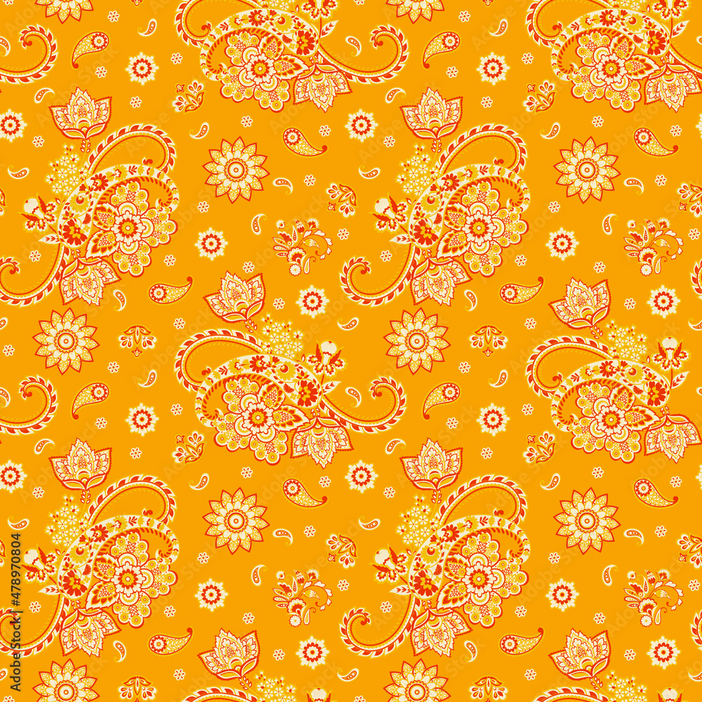 Foto auf Acrylglas mit Paisley-Stil Nahtloses Blumenmuster. Vektor-Zier-Damast-Hintergrund #478970804