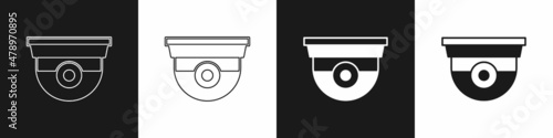 Set Security camera icon isolated on black and white background. Vector