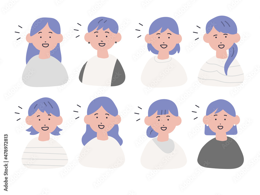 手描き風の女性たちのイラストセット（ひらめき・発見）