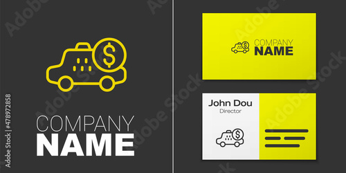 Logotype line Taximeter device icon isolated on grey background. Measurement appliance for passenger fare in taxi car. Logo design template element. Vector