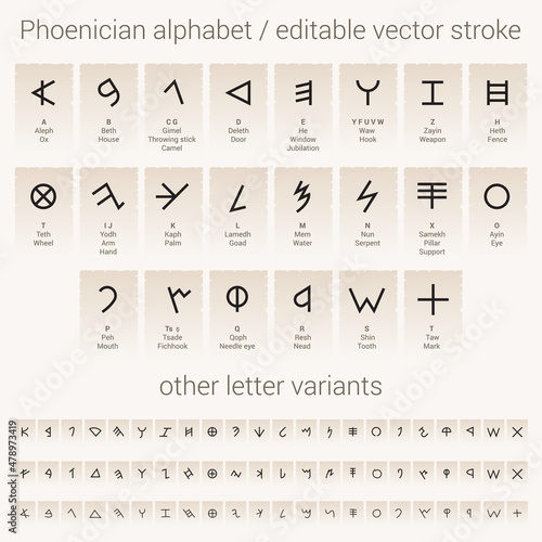 Big Set of Letters Phoenician Alphabet with Additional Variants