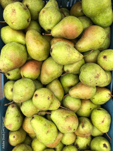 Crate full of ripe pears