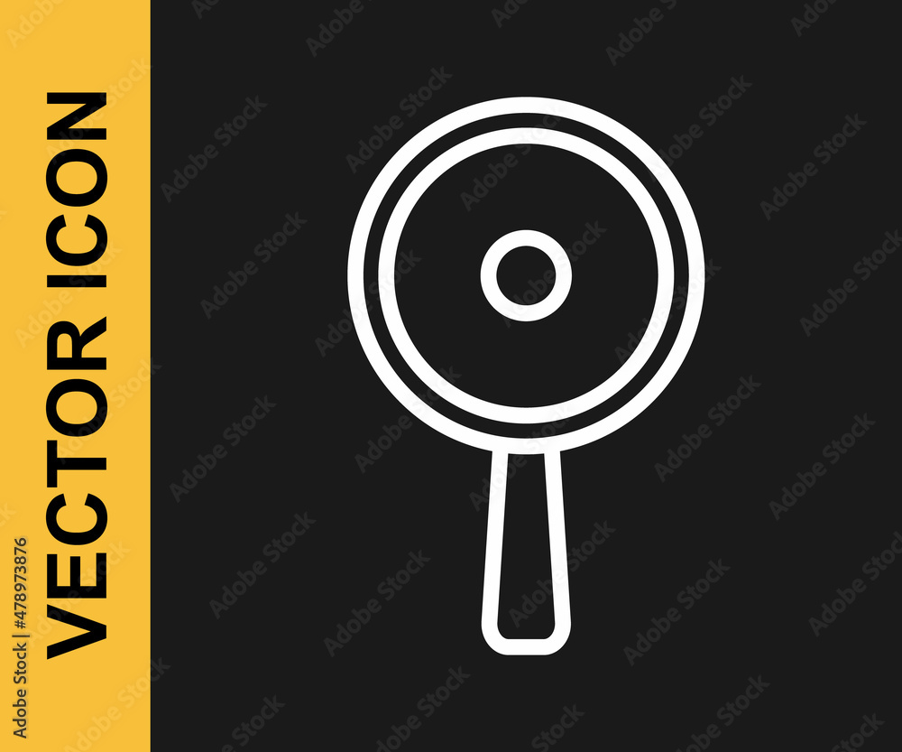 White line Frying pan icon isolated on black background. Fry or roast food symbol. Vector White line Frying pan icon isolated on black background. Fry or roast food symbol. Vector