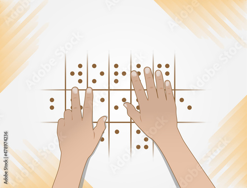 A blind person reading braille with his fingers
