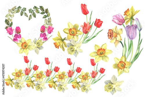 Wallpaper Mural bouquet of flowers .watercolor tulips Torontodigital.ca