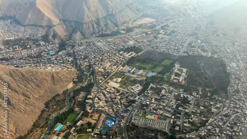 Aerial view of a marist religious catholic school in Peru, drone shot of city photo