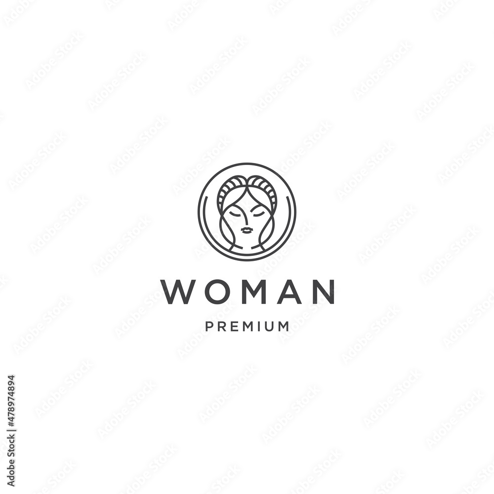 Woman face linear logo design template 