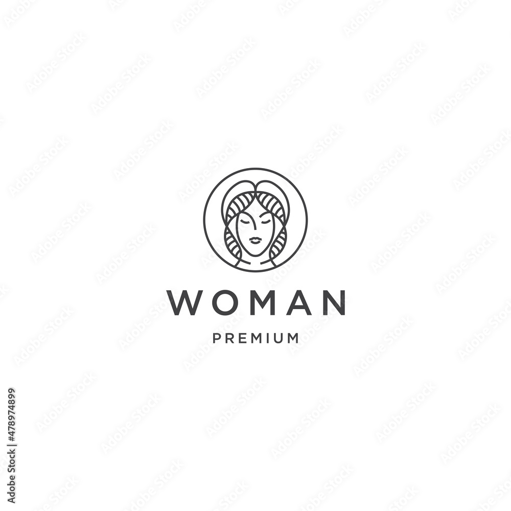 Fototapeta premium Woman face linear logo design template 