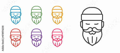 Set line Bearded lumberjack man icon isolated on white background. Set icons colorful. Vector