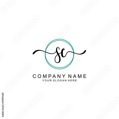 SC Initial handwriting logo with circle hand drawn template vector