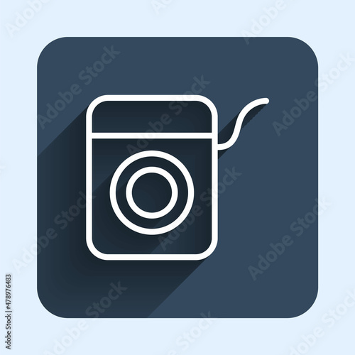 White line Dental floss icon isolated with long shadow background. Blue square button. Vector