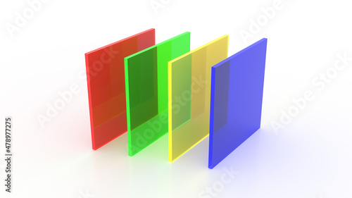 Foto Farbige Plexiglas Acrylglas Scheiben Platten auf weißen Hintergrund
