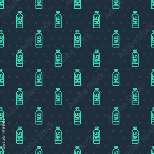 Green line Nitrous oxide icon isolated seamless pattern on blue background. Vector