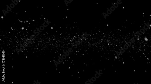 falling snowflakes on black background. Falling real snowflakes shot on black background, matte, wide angle, animation with start and end, isolated,