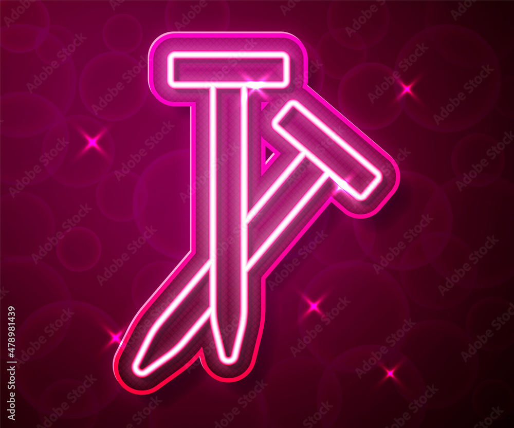 Glowing neon line Metallic nails icon isolated on red background. Vector Glowing neon line Metallic nails icon isolated on red background. Vector