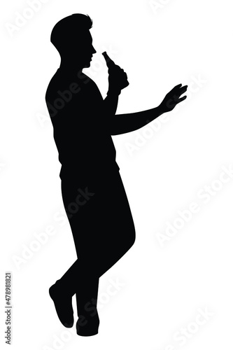 Drunk man with beer glass in hand silhouette , party people vector.