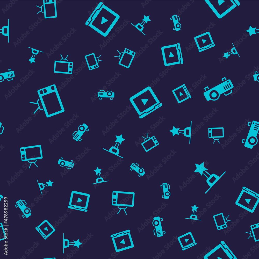 Set Retro tv, Movie, film, media projector, Online play video and trophy on seamless pattern. Vector Set Retro tv, Movie, film, media projector, Online play video and trophy on seamless pattern. Vector